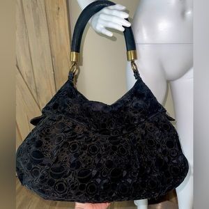 Spectacular lVintage R&Y Augousti black suede leather bronze handbag larg…